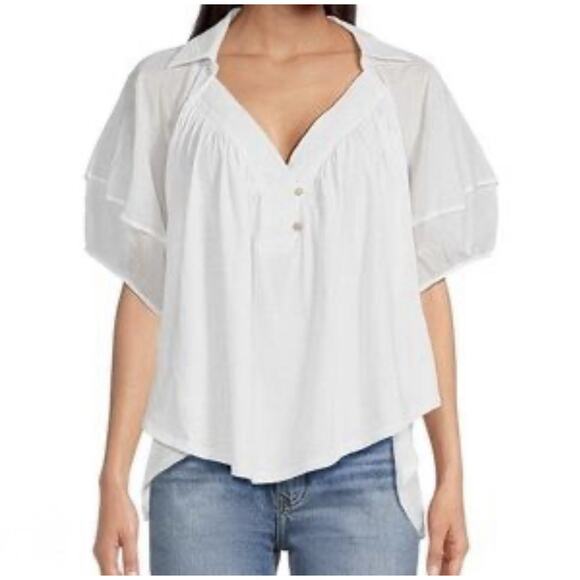 We The Free People White Sunray Babydoll Top Cotton+ Oversized Boho Size Small - Picture 3 of 3